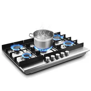 30 Inch Gas Cooktop 5 High Efficiency Burners Built-in Stainless Steel Safety Shut-off NG LPG Convertible for Home Commercial Kitchen Cast Iron Grates Child Protection Lock Convertible High Efficiency Gas Cooktop Convertible Dual-Burner Gas Stove