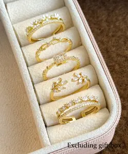 5pcs Ring Set – Elegant Floral, Leaf & Geometric Designs,  Stackable Rings for Daily & Occasion Wear