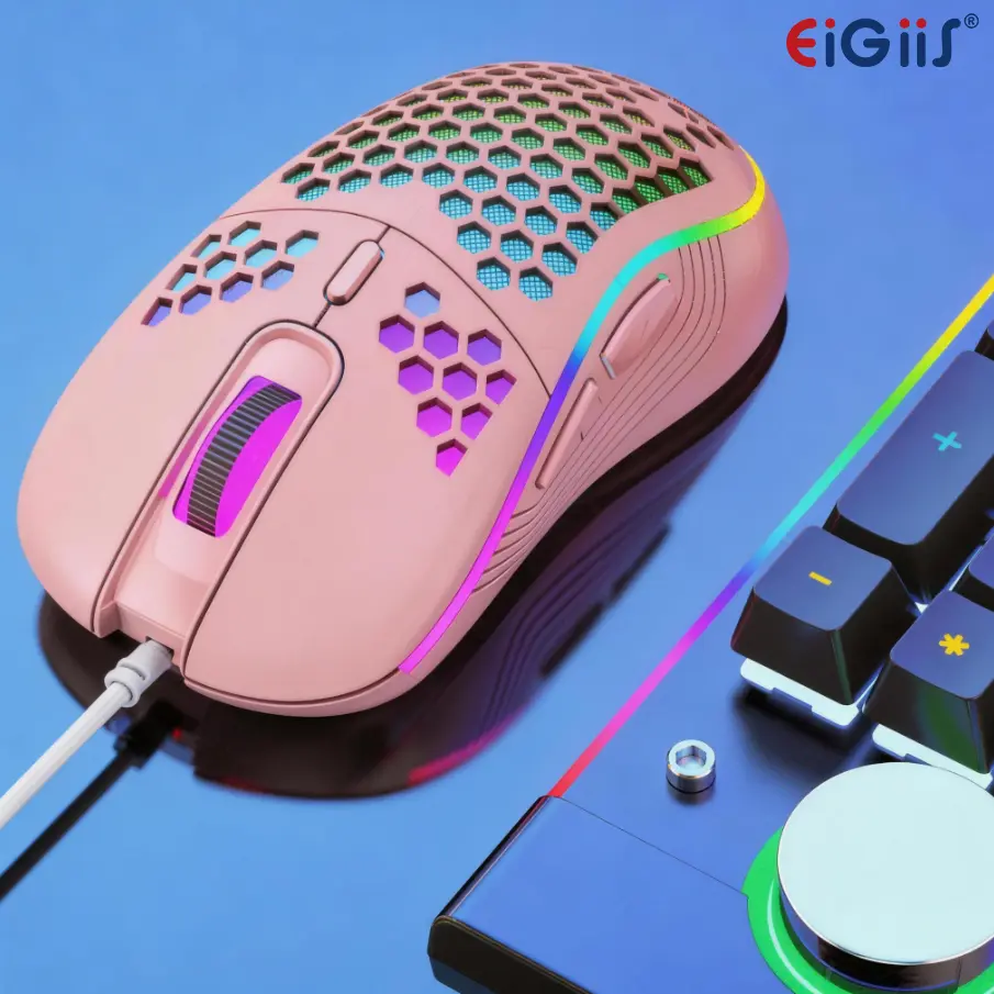 Honeycomb Wired Gaming Mouse, RGB Light with On/Off Switch, 7200 Adjustable DPI, Ergonomic Lightweight 100g Design, High Precision Optical Sensor, 6 Buttons 1.5m Cable, Compatible with PC  Laptop Gamers