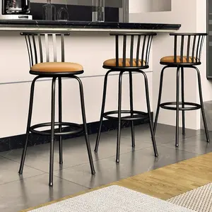 【Deals For You Days】Homy Casa Furniture Barstools  Brown Swivel Barstools with back and Faux Leather, kitchen counter height Armless Bar Chairs with Metal Legs, Footrest 24/29 Inch Springtok Design Dining Room
