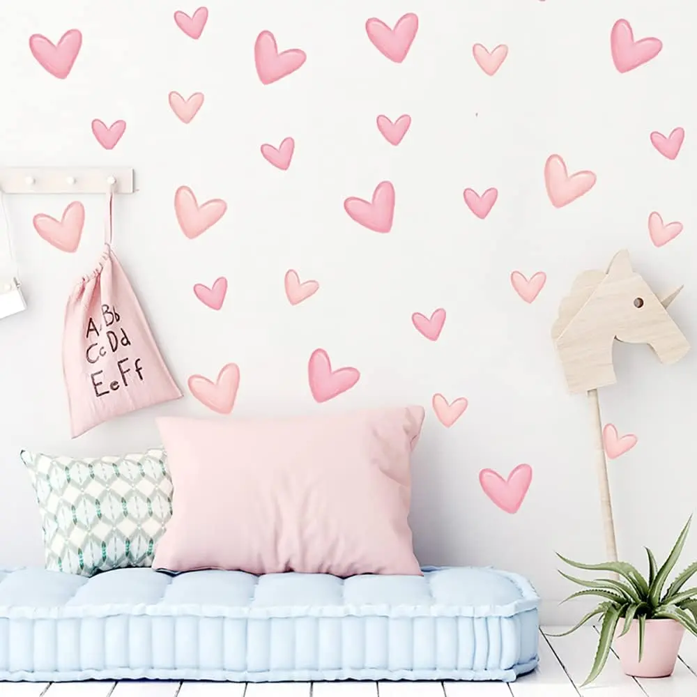 80 count Pink Heart Shape Wall Stickers for Bedroom Living Room Girls Room Decoration  Room   Room Wall Decals Interior Wallpaper PVC Murals