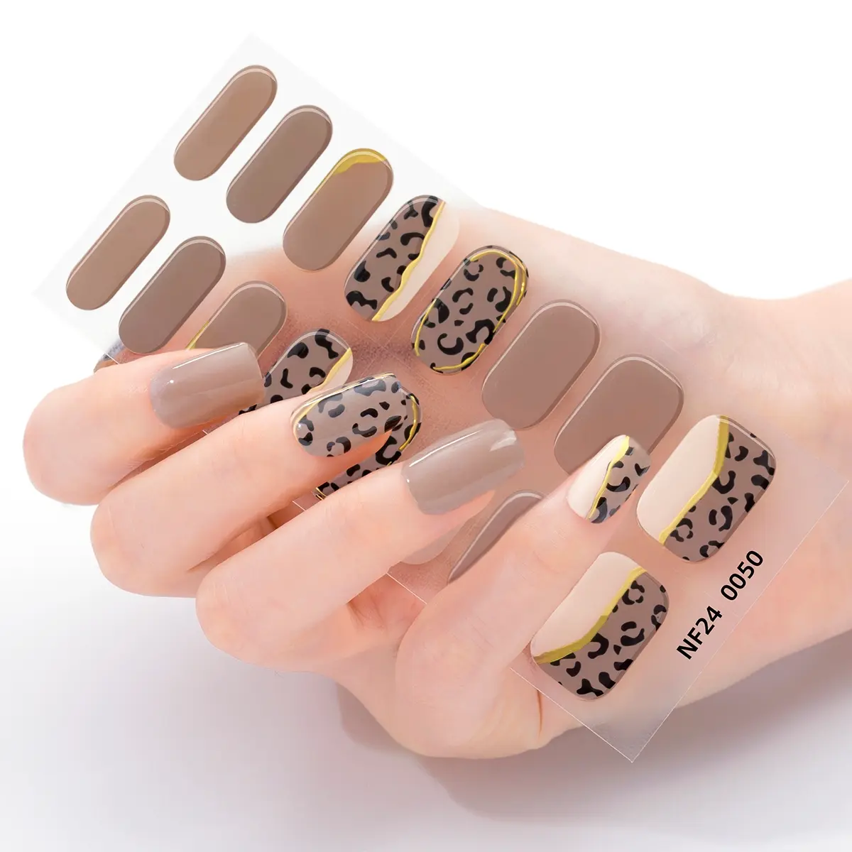 16 Tips Leopard Print Gel Nail Strips, Self-Adhesive Full Set, UV Lamp Required, Easy Apply and Remove, DIY Nail Art for Women and Girls, Removable Nail Art, Press on Nail, Full Cover Nails, Nail Designs