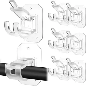 8PCS Upgraded Plastic-Steel No-Drill Adjustable Curtain Rod Brackets, Self-Adhesive Nail-Free Transparent Holders for 0.78-1.57in Poles, Compatible Accessories for Adjustable Curtain Rods in Bedrooms/Kitchens