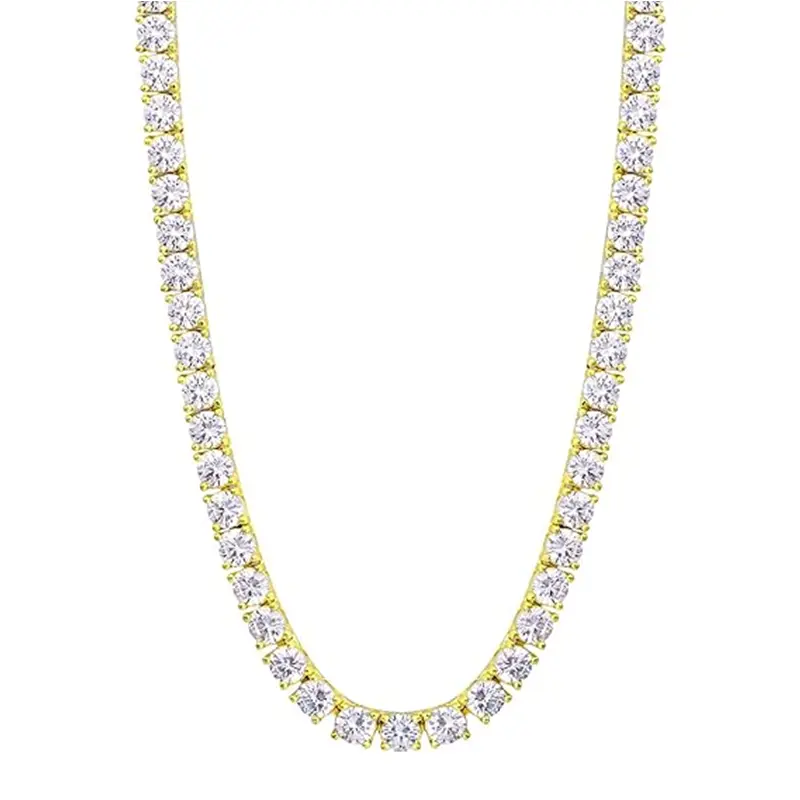 Men's Women's Tennis Necklace 14K Yellow or White Gold Plated, 4mm Cubic Zirconia  Fashion Elegant Chain Jewelry, Daily Wear FathersDayGift . clean girl jewelry TikTokShopBlackFriday