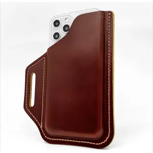 L-PCS009  Leather Belt Phone Pouch, Leather Cell Phone Holster, Universal Leather Phone Case with Belt Loops, for Men and Women Large Coffee