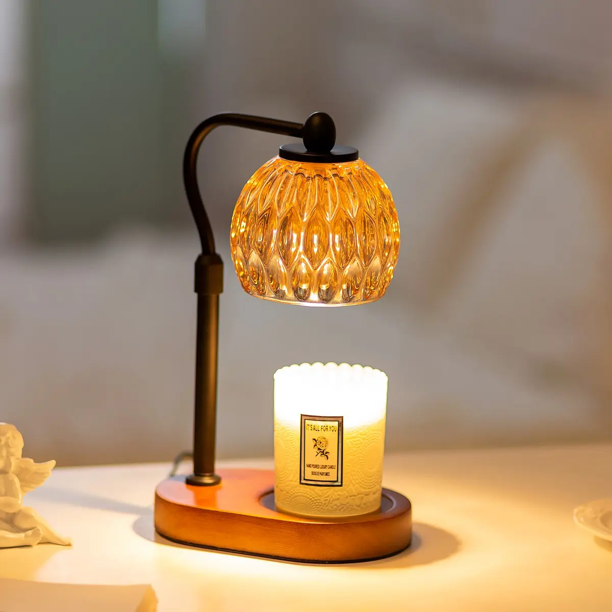 Candle Warmer Lamp with Timer: Dimmable Desk Lamp, for Scented Candle Jar Gift for Women Fragrance Vintage Home Decor Adjustable Height Dimmable Light Electric Melter with 2 Bulbs, Candle Heater