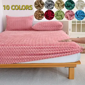 Luxury Chenille Jacquard Bed Sheet Set, Soft Thick Warm Fabric, Deep Pocket Anti-Slip, Includes 1 Fitted Sheet & 2 Pillowcases, Soft Breathable Sheet