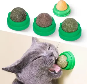 Catnip Toys Balls 4Pcs, Extra Energy Ball, Edible Kitten Silvervine Toys for Cats Lick, Healthy Teeth Cleaning Dental Toys, Cat Wall Treats (Green)
