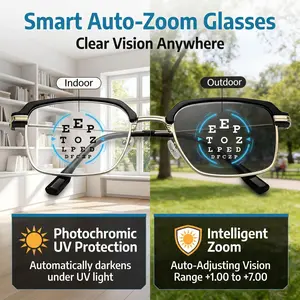 Non-Prescription Progressive Auto-Focus Rectangular Eyeglasses, Photochromic Anti-Blue Light Screen Filter Sunwear, Smart Transition Eyewear for Driving & Working, Elegant Practical Gifts for Parents
