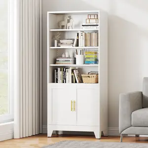 71 inch high metal bookshelf with 2 doors and 4 adjustable sideboards, open storage cabinet, suitable for living room, bedroom, office, foyer, dining room