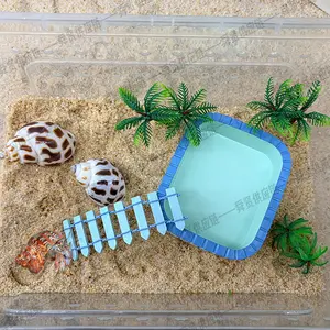 New Hermit Crab Care Kit: Replacement Shells + Bath Tub + Climbing Ladder + Faux Palm Tree| Reptile Habitat Set（Acrylic case not included）