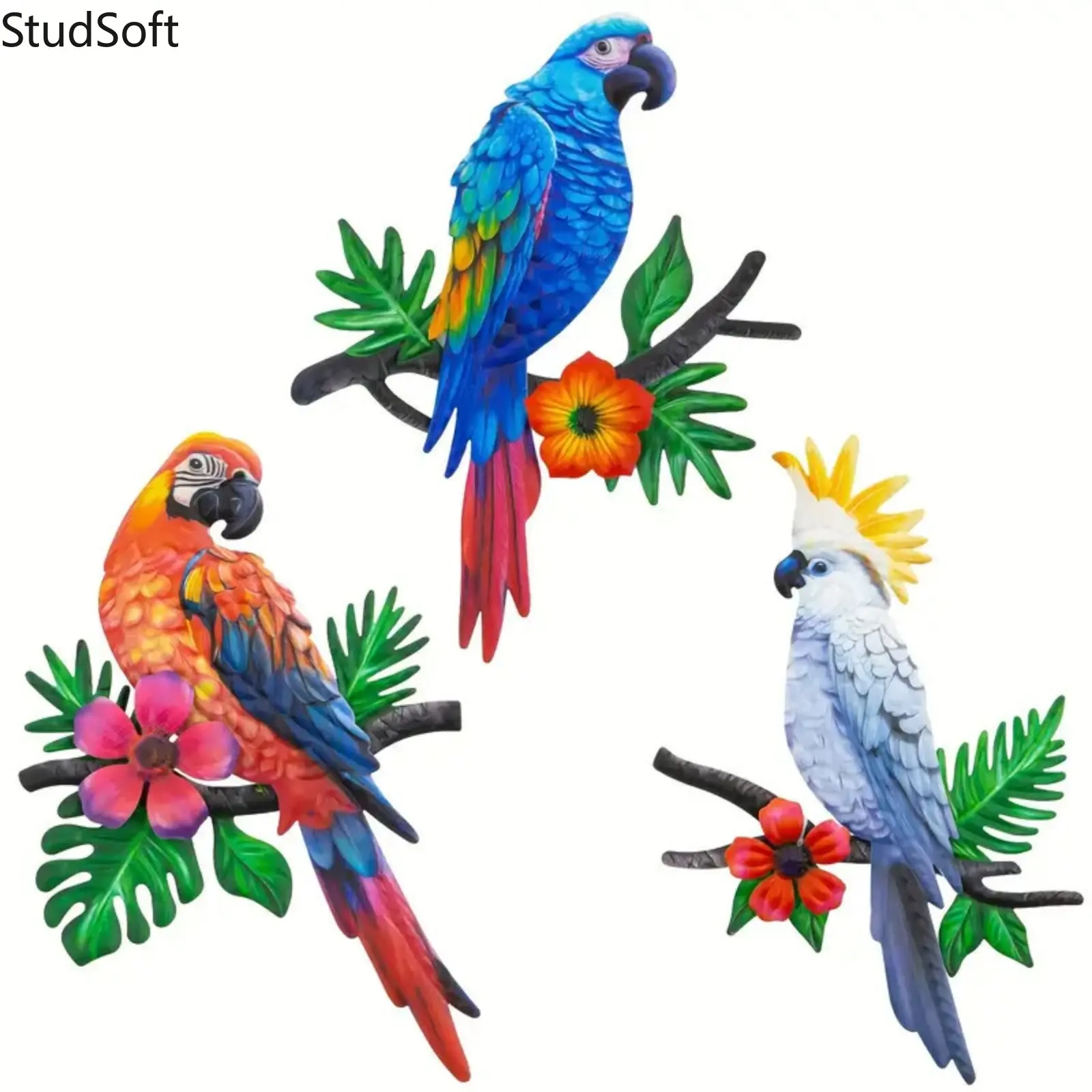 Colorful Metal Parrot Wall Art Decor - Exterior Decorative Statues, Metal Birds Sculptures, Garden Sculptures and Decor for Backyard, Patio Bird Lovers, Outdoor, Outdoor Animal Statue, Garden Statues & Sculptures