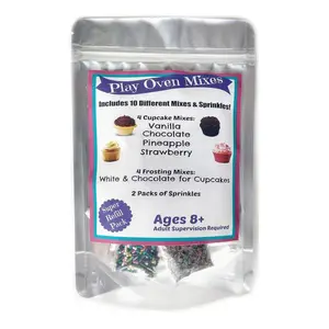 Children's Easy to Bake Oven Mixes Play Real 10 Cupcake Super Pack Mega Refill Kit Vanilla Chocolate Strawberry Pineapple Frosting Sprinkles Ultimate Set Net Wt 6.4 oz DIY Decor