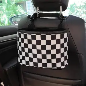 Checkerboard Pattern Car Seat Back Storage Bag, Universal Car Seat Back Organizer, Premium Boujee Car Interior Stowing Tidying Accessories