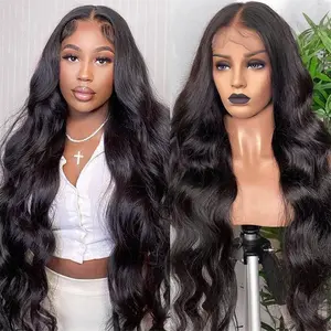 West Kiss Long Length Body Wave 13x4 Lace Front Wig Human Hair Pre Bleached Knots Pre Plucked Hairline For Women