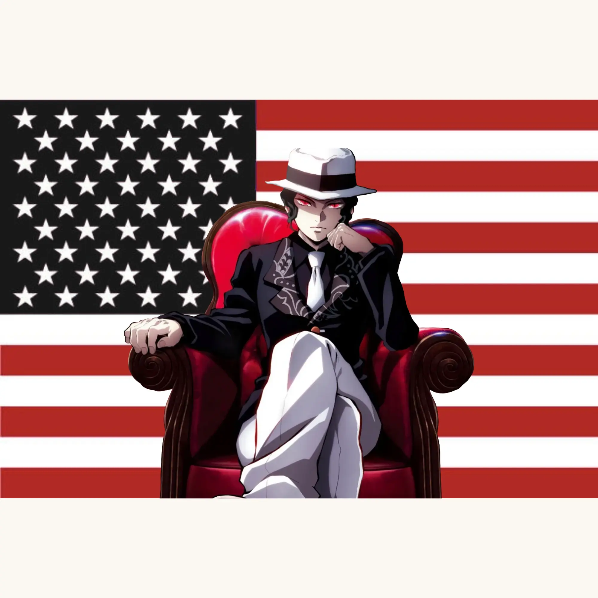 Muzan Kibutsuji Demon Slayer Synthetic Polyester Print Wall Hanging Tapestry, Durable Vintage Room Decor, Lightweight Machine-Safe Home Supply, American Flag Design Independence Day Gift for Anime Otaku (Do Not Soak, Wedding Decor Option)