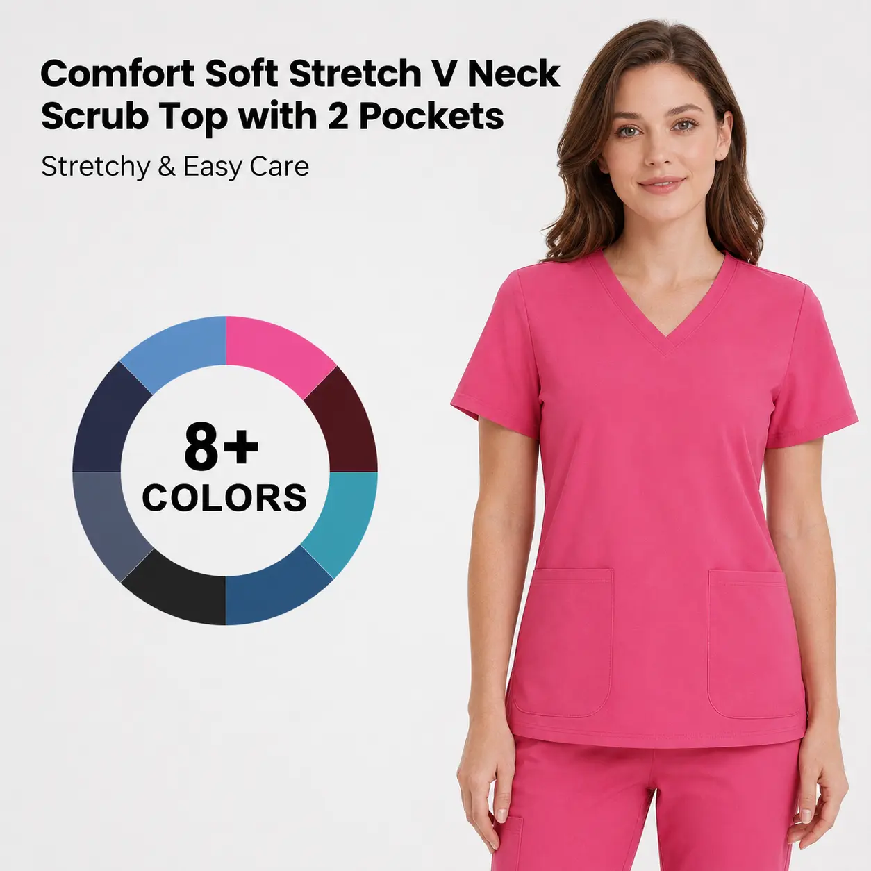 Yoga Scrub Top for Women V Neck Shirt with 2 Pockets, Comfort Soft Stretch, Easy Care Nurse Uniform Basic Workwear Minimalist  Clothes Womenswear  ,summerwins