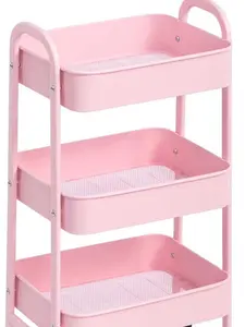 3 Tier Rolling Cart, Metal Utility Cart with Wheels and Handle, Rolling Storage Cart for Nursery Room, Living Room, Painting Room, Office and Kitchen