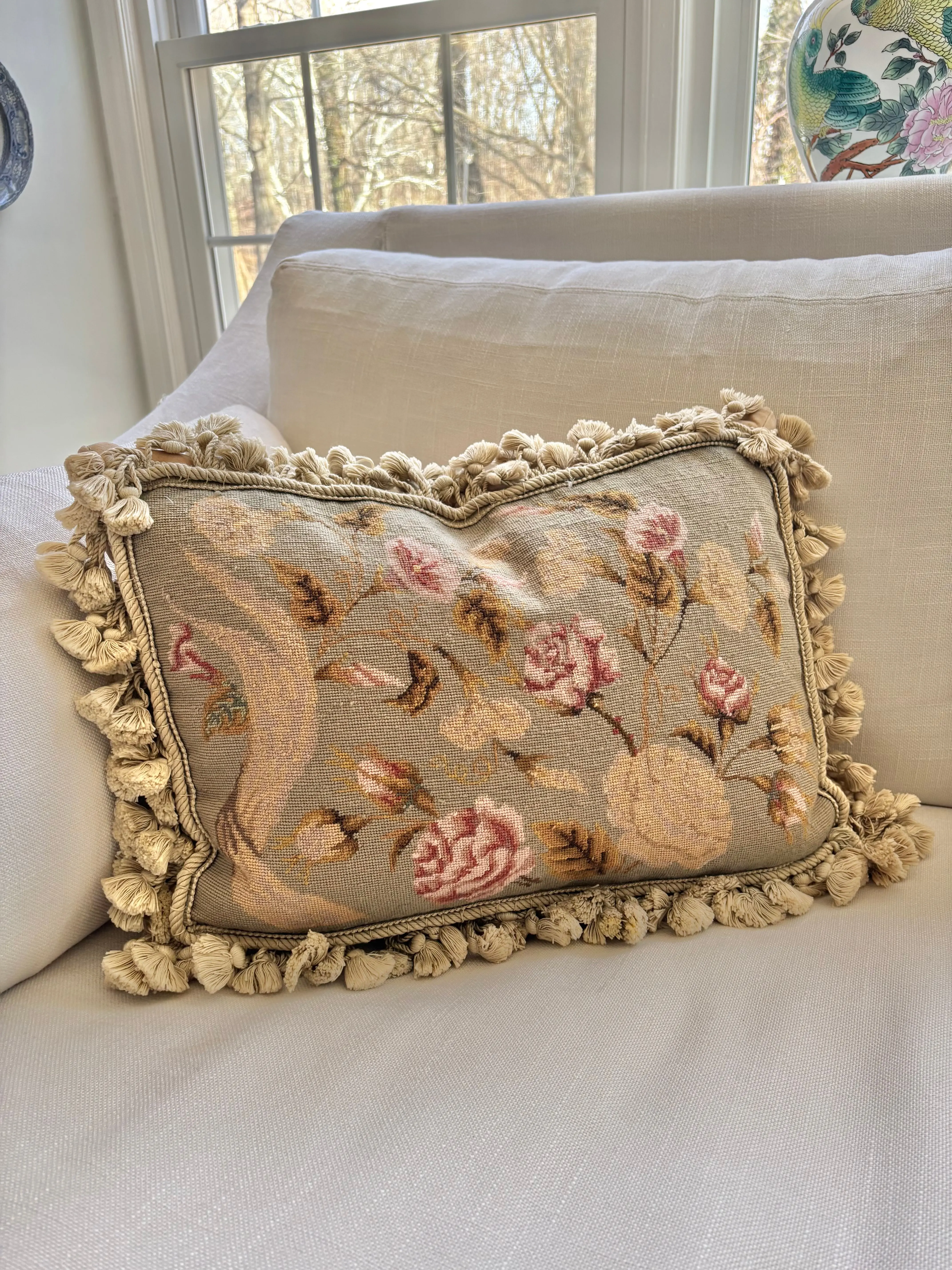 Rosettes Needlepoint Pillow