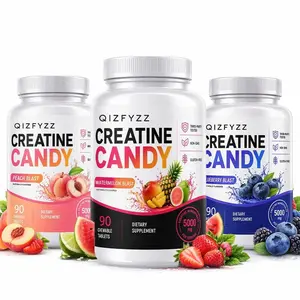 Chewable Fitness Creatine Candy Chews - 5000mg per Serving, 3 Sweet Flavors (Watermelon, Peach Blast, Blueberry) Variety Pack, 90 Count Each, Non-GMO, Gluten-Free High Stim Supplement