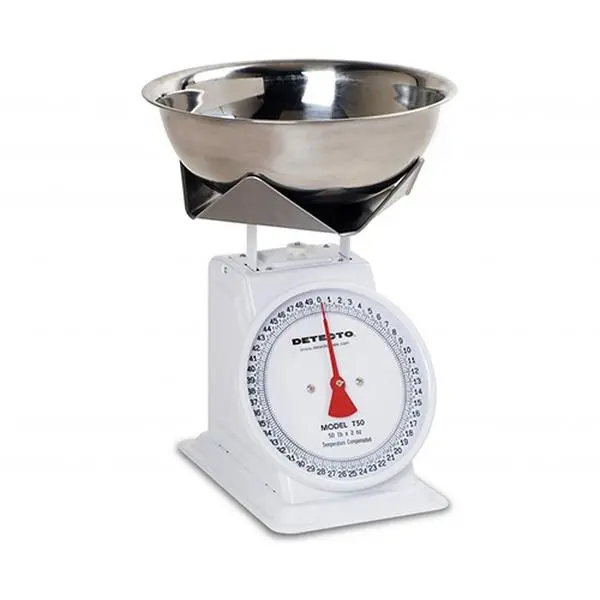 Detecto T50B Mechanical Top-Loading Precision Measuring Kitchen Scale - Fixed Dial, 50 lbs Capacity, Stainless Steel Folded Platform, Weight Counting for Bakers, Fast Food Use, Precision Kitchen Scales