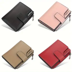 Women's Compact Wallet, PU Leather, Multi-Card Slot Credit Card Holder, Zipper & Snap Coin Purse