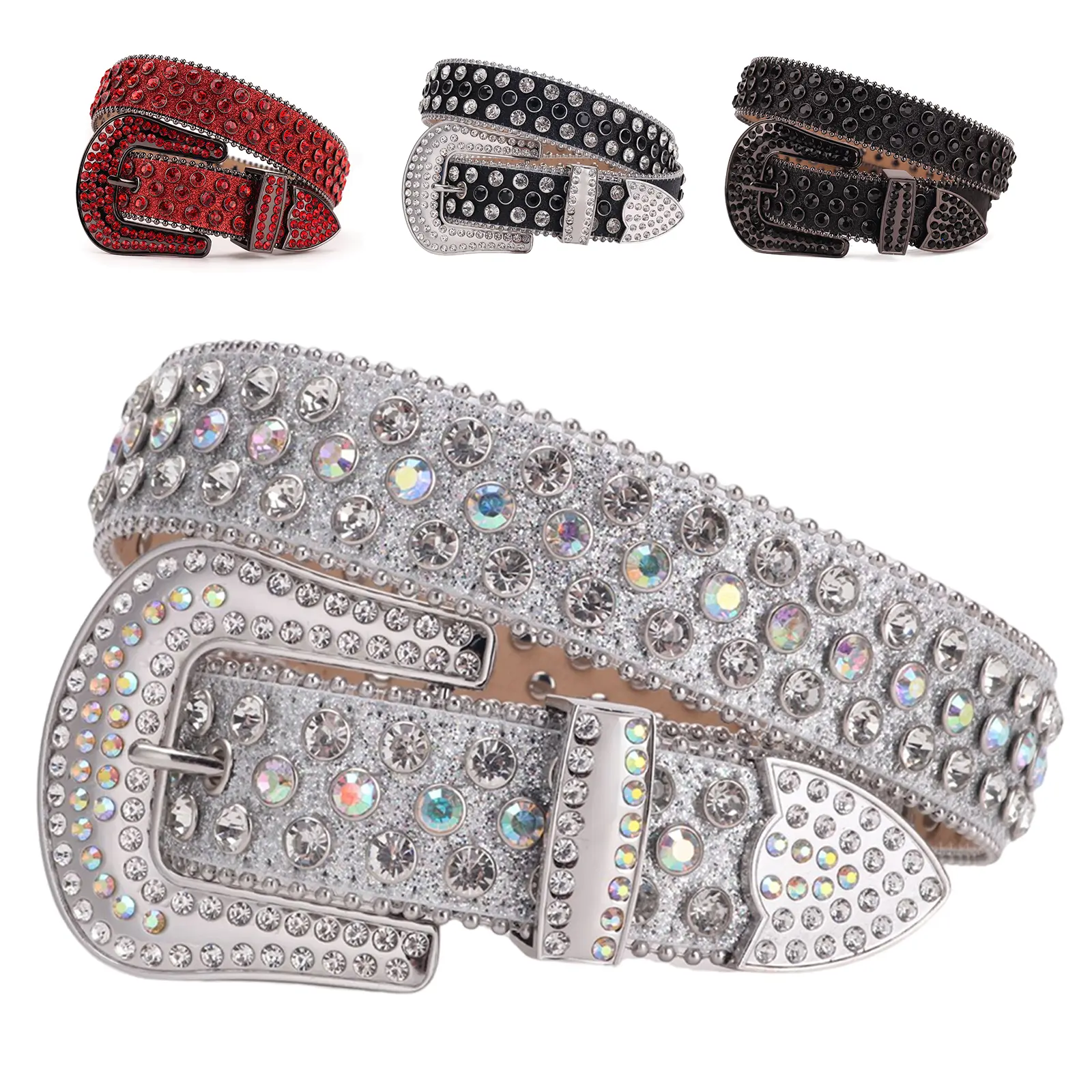 Shiny Luxury Rhinestone Western Buckle Belt, Summer Fashion Holographic Belt, Rhinestone Cowgirl Belt, Glitter Sparkle Punk Belt for Party Dance, Daily Clothing Decoration，belts for men Beaded