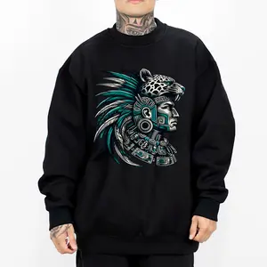Chicano Clothing Aztec Art Mex Clothes Oversized Graphic Tee for Men & Women Medium Heavy Polyester Sweatshirt Loose Fit Casual Streetwear AZT3 Unisex Hoodie