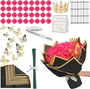 36 count Hot  Glitter Roses Bouquet Kit, Sparkling Flower Arrangement with Stems, Butterflies, Crown, Wrapping Paper, Card, Ribbon for Wedding, Holiday, Mothers Day, Birthday, DIY Crafts