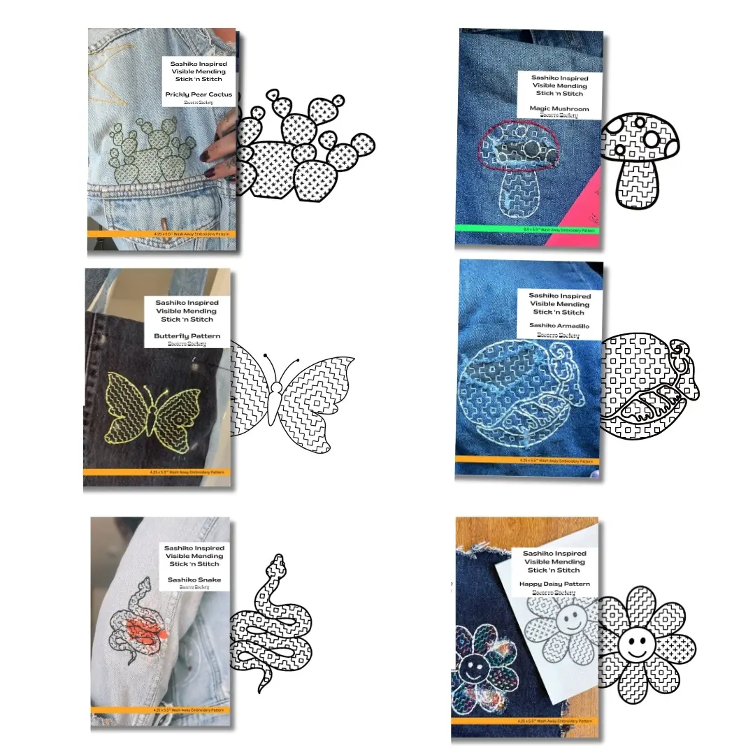 All Socorro Society Wash Away Sewing Craft Kit - Mending Stick, Stitch Embroidery, Small Patterns Bundle