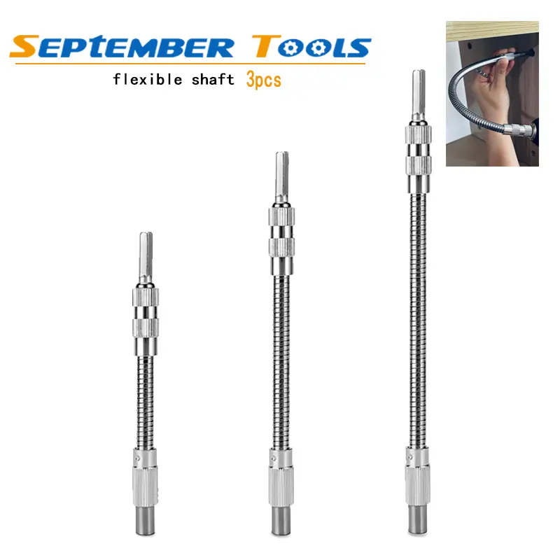 3Pcs 1/4-3/8-1/2 Spring Steel Metal Drill Bit Extension Rods with Bendable Flexible Shaft, 25.00x1.50x1.50cm/9.82x0.59x0.59inch Power Tool Accessory for Socket Wrench Set