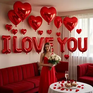 I Love You Heart Balloon Set, Heart Shaped Balloons, 16 Inch Banner + 18 Inch Foil Balloon Accessories, Perfect for Weddings, Anniversaries, Birthdays & More!