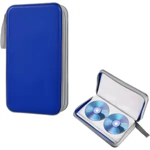 Portable 96 Capacity Hard Plastic CD DVD Case Storage Organizer Holder Wallet for Vehicle Home Office Travel Car Accessories Blue