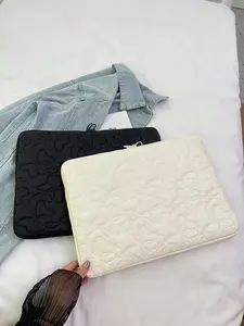 Butterfly Stitched Notebook Bag, Fits 10/11/15.6 Inch Tablets, Plush Touch Embroidered Zipper Pouch, Korean Cute Shockproof Computer Case, Laptop Sleeve