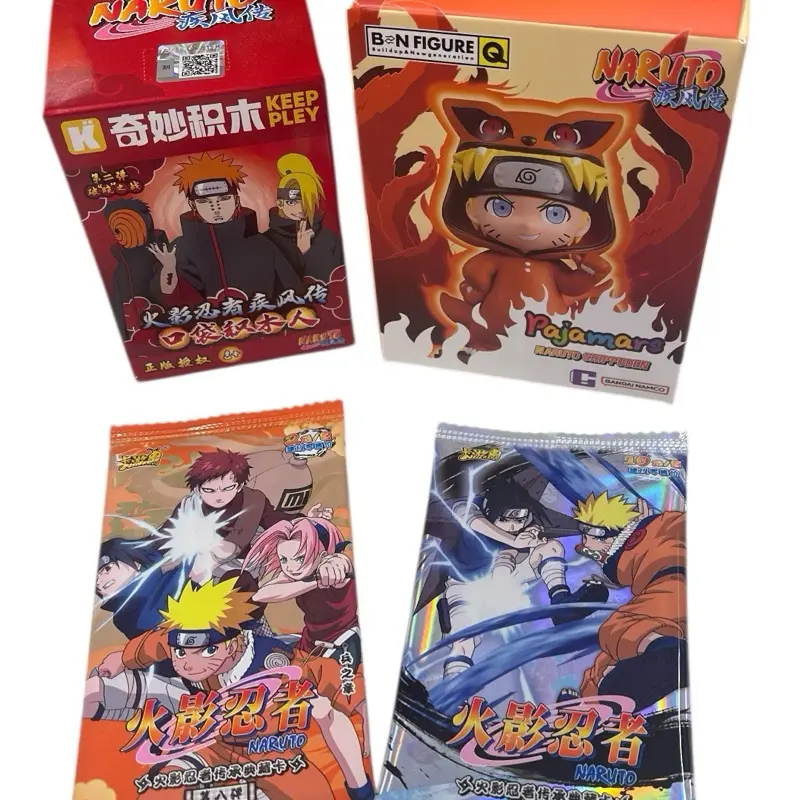 The Naruto Collect Bundle - Includes (4) Blind Items - Pajamars Figure, Keepley Building Blocks mini figure and Kayou Trading Card Packs.