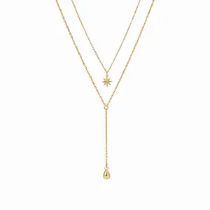 Cider STAR & WATER DROP LAYERED PENDANT NECKLACE