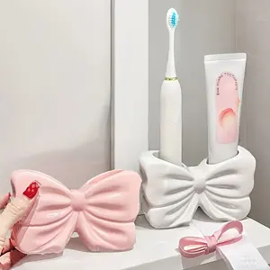 Glossy Resin Bow Tie Toothbrush Holder, Cute Design Bathroom Sink Organizer, Independent Storage Box, Home Decor Gift