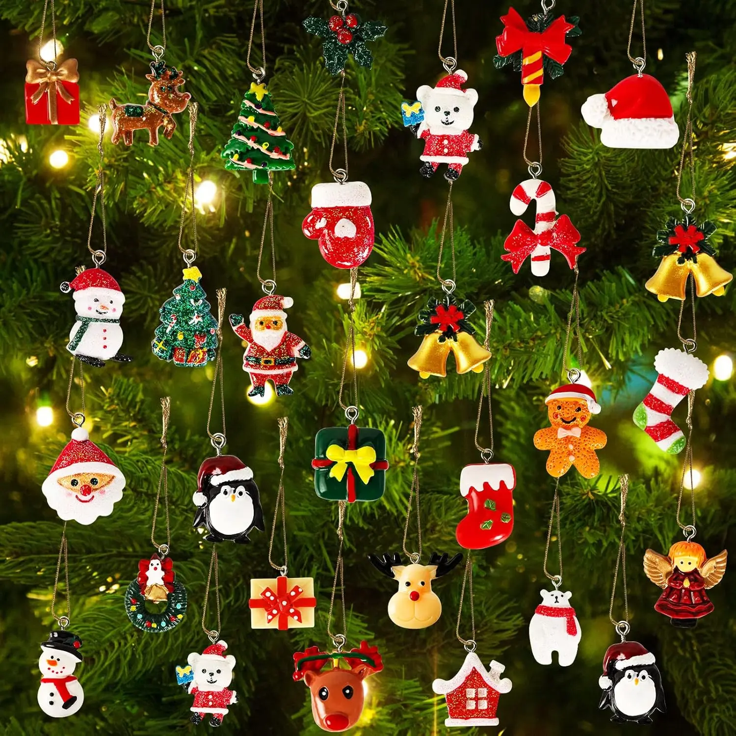 36 count Mini  Christmas Ornaments  Christmas Tree Decorations Set Comes with String Small Christmas Hanging Ornament for Christmas Tree Decorations