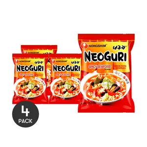 NONGSHIM Korean Spicy Seafood Udon Noodles - 4 Pack, 120g Each | Authentic Ramen Snack