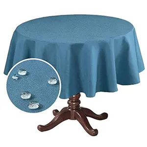 Linen Textured Table Cloths Round 70 Inch Premium Solid Tablecloth Spill-Proof Waterproof Table Cover for Dining Buffet Feature Extra Soft and Thick Fabric Wrinkle Free, Ink Blue