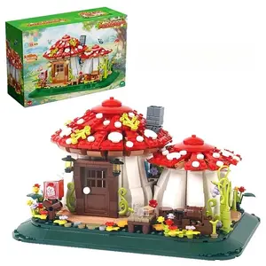 1100PCS Fairy Tale Mushroom House Building Blocks Village Architecture Micro Assemble Flower Bricks MOC Toys Christmas Girl Gift Interlocking Building Block
