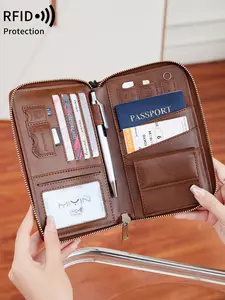 Multi functional passport organizer, family passport wallet, Passport Cover, RFID shielded travel document organizer, large capacity handbag with pen holder, ideal choice for safe travel