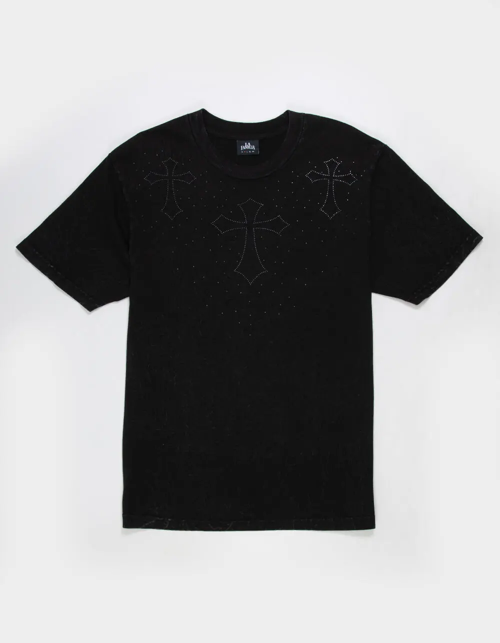 LA FAMILIA Crosses Mens Rhinestone Boxy Tee