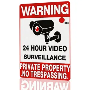 "24 Hour Video Surveillance" Warning Sign, Red & White Safety Style, 8"x12", Durable Aluminum, Indoor/Outdoor Property & Yard Decor, For Home & Business Owners, Bold & Clear, Practical Security Gift