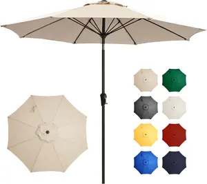 9FT Large Outdoor Patio Umbrella Market Table Umbrella-UV Resistant, Easy Push Button Tilt and Crank, 8 Sturdy Fiberglass Ribs Heavy-Duty Pool Umbrella for Deck, Backyard,Garden