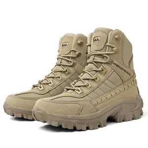 Men's professional mountaineering boots with anti-slip, wear-resistant, waterproof features, high-cut design for hiking, breathable mountain travel shoes with impact-resistant toe caps and shock-absorbing cushioning, work boots.