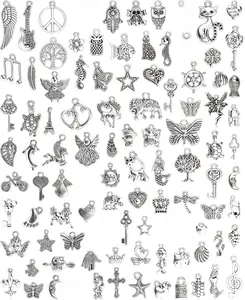 Wholesale Bulk Lots Jewelry Making Silver Charms Mixed Smooth Tibetan Silver Metal Charms Pendants DIY for Necklace Bracelet Jewelry Making and Crafting, 100 PCS