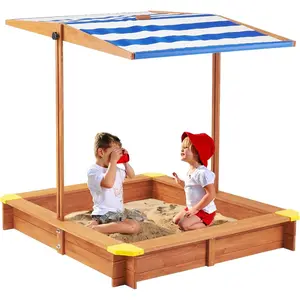 Wooden Kids Picnic Table, Sand and Water Table with Umbrella, Activity Table for Outdoor Backyard Patio Play