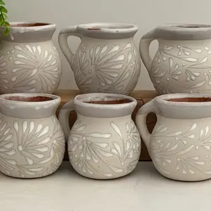 Mexican 6pc White Talavera jarrito Coffee Mugs - Reusable White Clay Design, Ideal for Coffee Drinking - Reuse, Drinkware, Washable