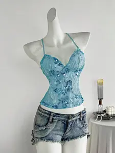 RES Zolique Women's Casual Vacation Camisole | Sexy Backless Sequins Detail Top - Trendy Summer Outfit for Holiday & Party